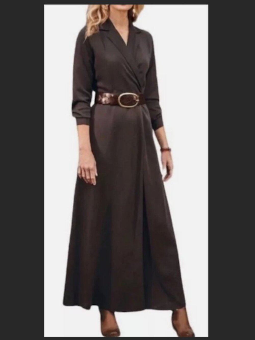 Soft Surroundings Brown Maxi Long Sleeve Wrap Dress